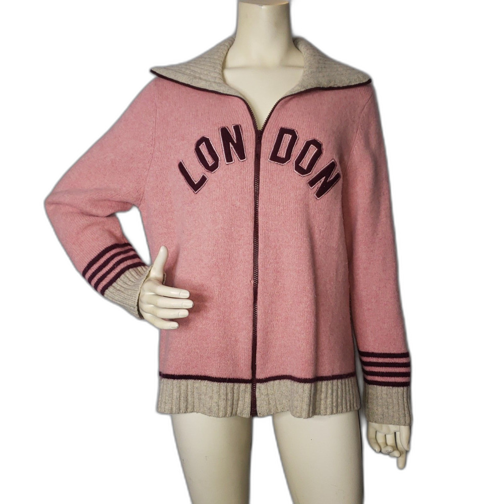Lily Stanhope Pink London Zip Up Wool Sweater Womens Size L/XL